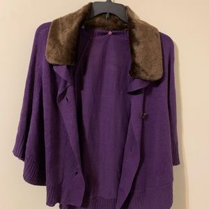 Button Up Front Poncho with removable Faux  Fur Collar